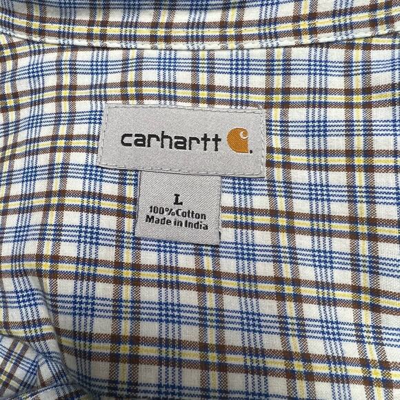 Carhartt Button Front Blue Brown Plaid 100% Cotton Long Sleeve Shirt Size Large - Picture 4 of 5